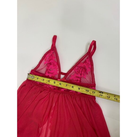 Seven Till Midnight Hot Pink Sheer V Neck  Babydoll With Lace Detailing Size S - Picture 8 of 9